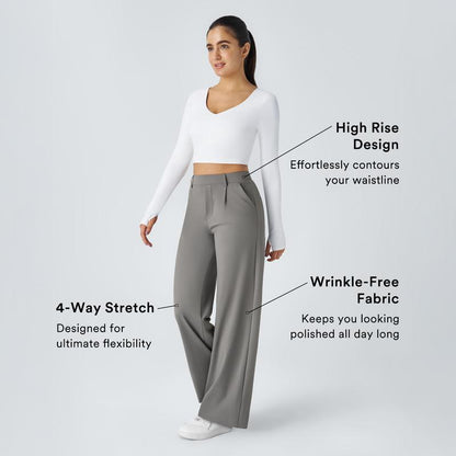 TryHavora Flex High Waisted Plicated Side Pocket Straight Leg Work Pants